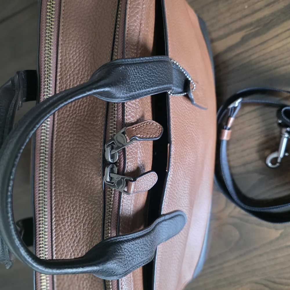 Coach Hamilton Brown And Black Leather Business Briefcase Bag With Strap - Picture 2 of 13